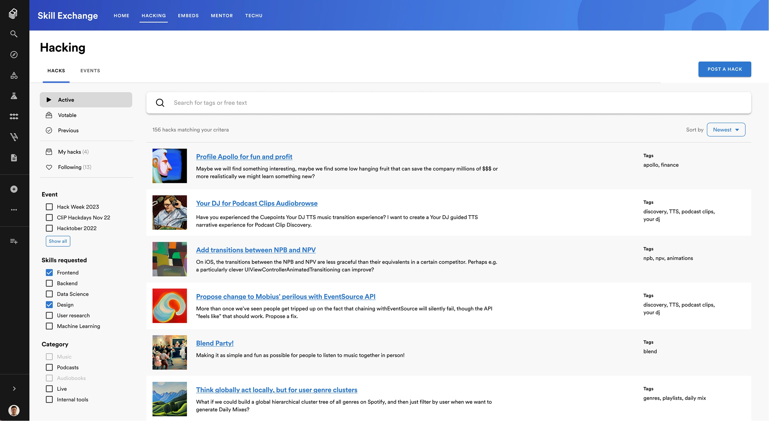 Spotify Hacking page after redesign