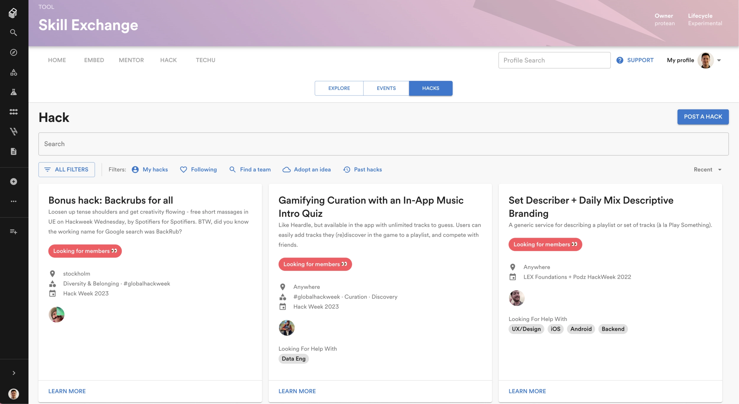 Spotify Hacking page before redesign