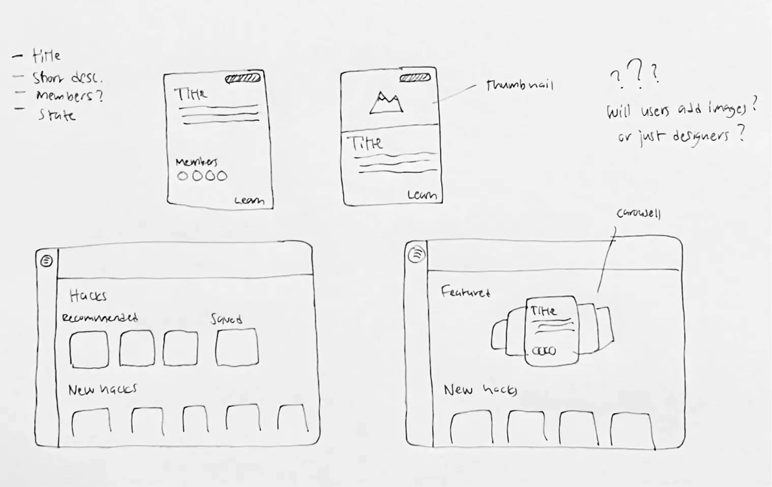 Sketches of new hack cards
